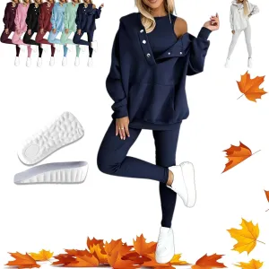 Calmlily 3 Piece Hoodie Set Women, Calmlily Solid Oversized Button Hoodie, 3 Piece Oversized Hoodie Sets for Women