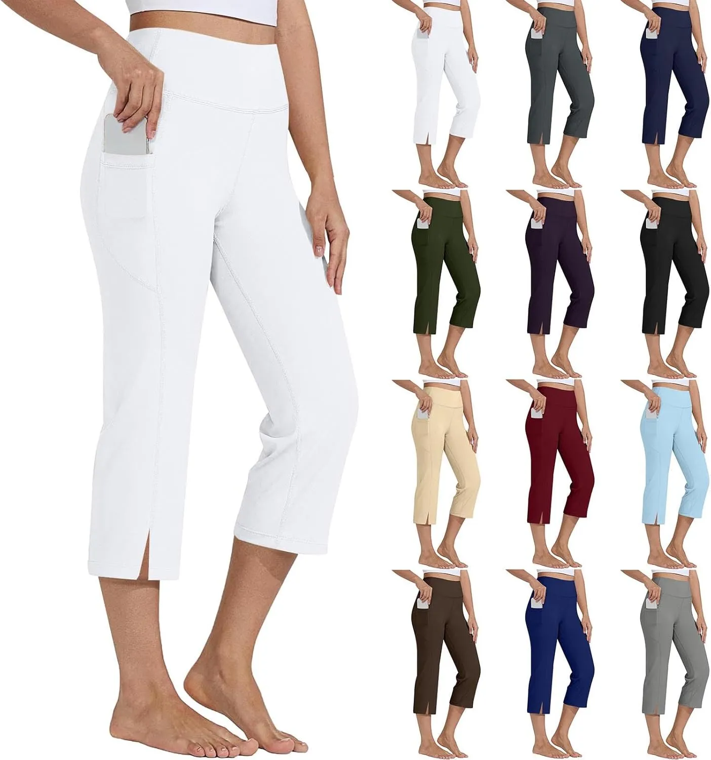 Capri Yoga Pants for Women Dressy Casual Soft High Waisted Tummy Control Wide Leggings Workout with Pockets