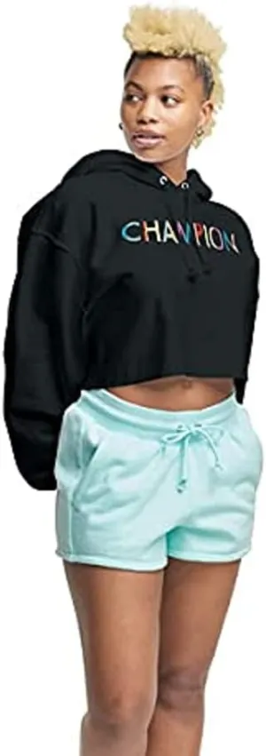 Champion Women's Reverse Weave Cropped Cut-Off Hoodie, Left Chest C