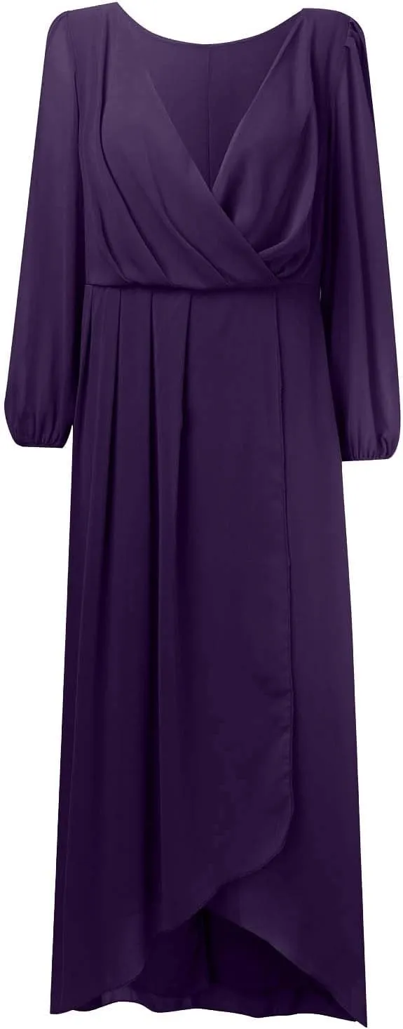 Chiffon Dresses for Women Summer Flowy Ruffle Mini Dress Elegant V Neck 3/4 Lantern Sleeve Party Cocktail Wedding Guest Dress