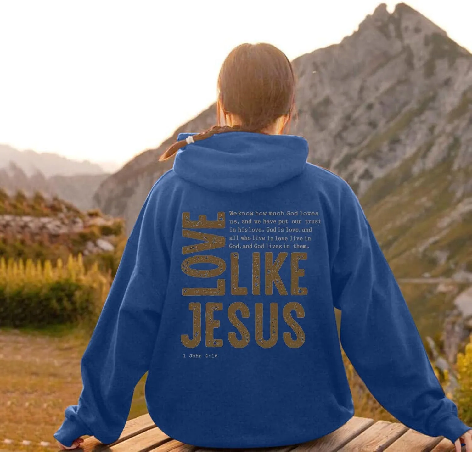 Christian Hoodies for Women Love Like Jesus Letter Graphic Bible Verse Oversized Long Sleeve Jesus Faith Sweatshirts Pullover