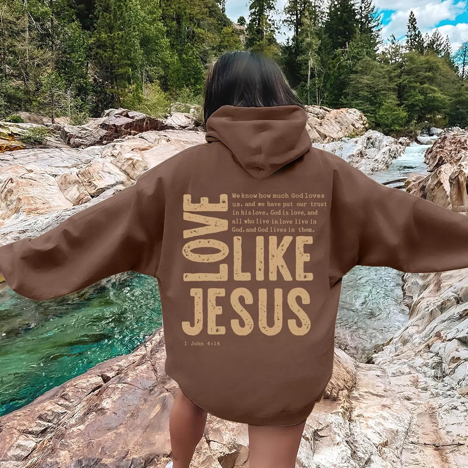 Christian Hoodies for Women Love Like Jesus Letter Graphic Bible Verse Oversized Long Sleeve Jesus Faith Sweatshirts Pullover