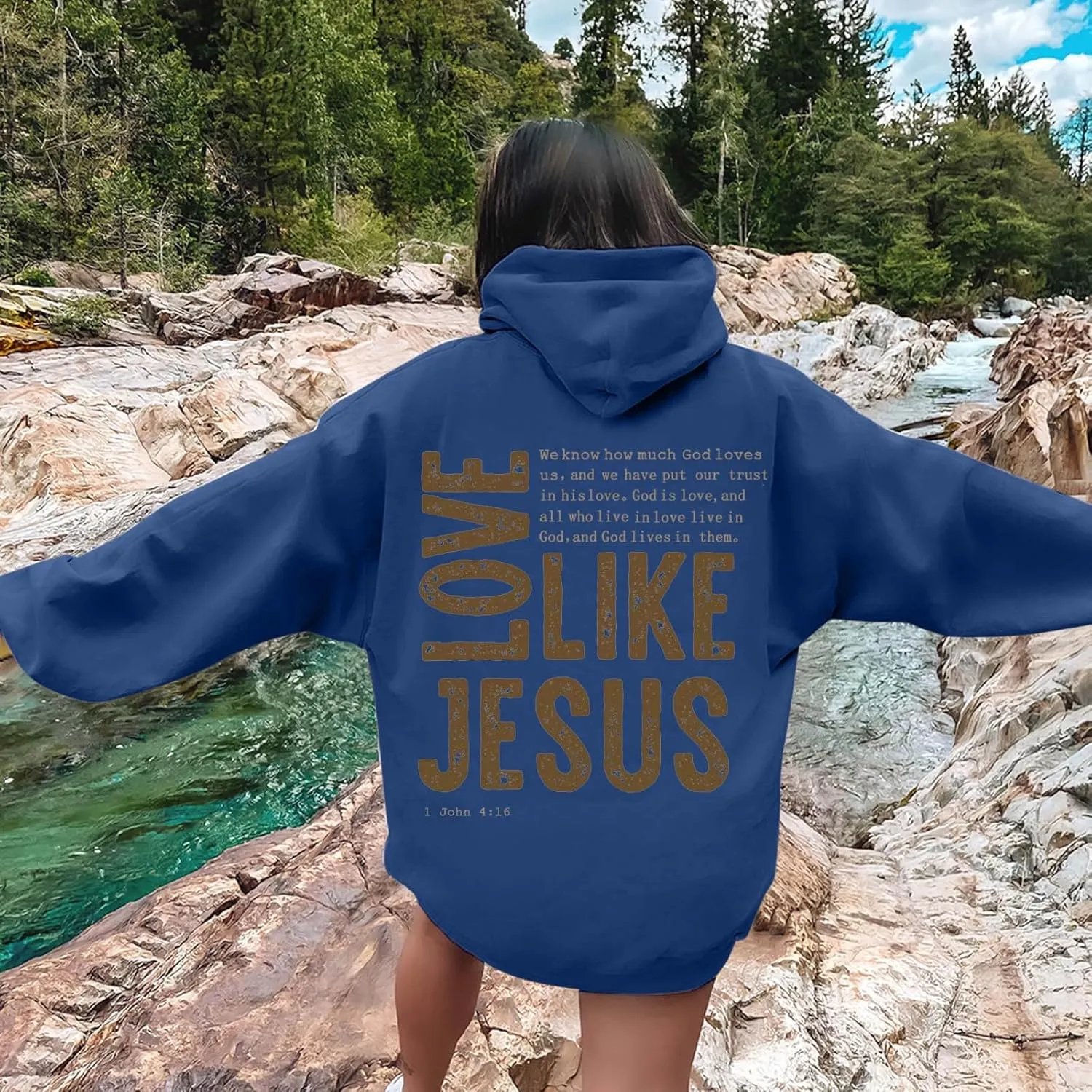 Christian Hoodies for Women Love Like Jesus Letter Graphic Bible Verse Oversized Long Sleeve Jesus Faith Sweatshirts Pullover