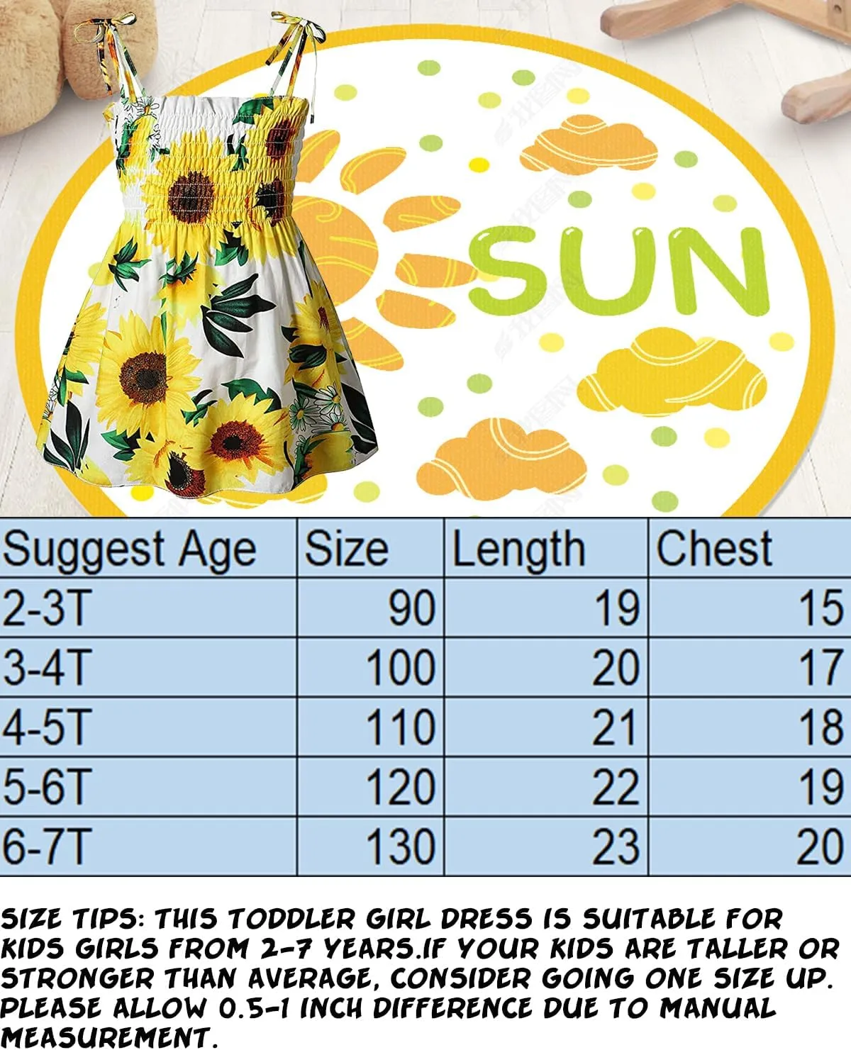 CM-Kid Toddler Girl Sleeveless Dinosaur Sunflower Dresses Summer Beach Outfit Strawberry Butterfly Ladybugs Sundress