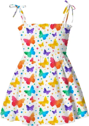 CM-Kid Toddler Girl Sleeveless Dinosaur Sunflower Dresses Summer Beach Outfit Strawberry Butterfly Ladybugs Sundress