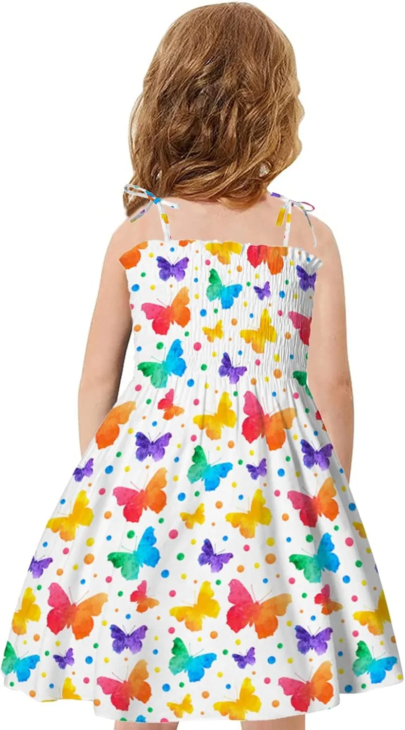 CM-Kid Toddler Girl Sleeveless Dinosaur Sunflower Dresses Summer Beach Outfit Strawberry Butterfly Ladybugs Sundress