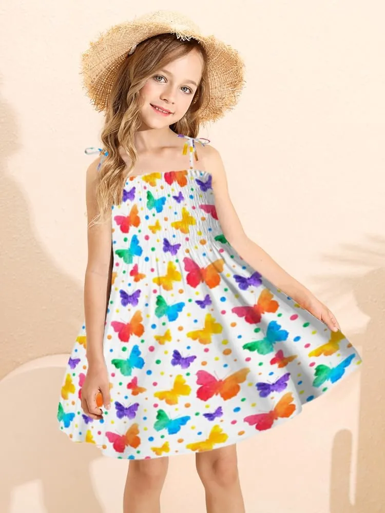 CM-Kid Toddler Girl Sleeveless Dinosaur Sunflower Dresses Summer Beach Outfit Strawberry Butterfly Ladybugs Sundress