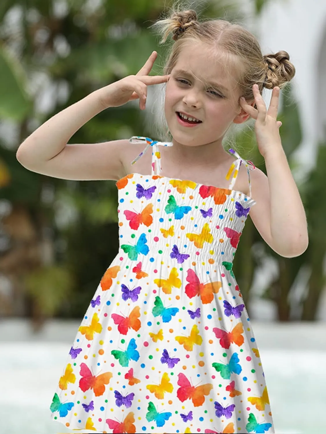 CM-Kid Toddler Girl Sleeveless Dinosaur Sunflower Dresses Summer Beach Outfit Strawberry Butterfly Ladybugs Sundress