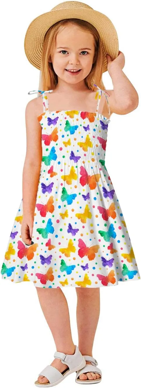 CM-Kid Toddler Girl Sleeveless Dinosaur Sunflower Dresses Summer Beach Outfit Strawberry Butterfly Ladybugs Sundress