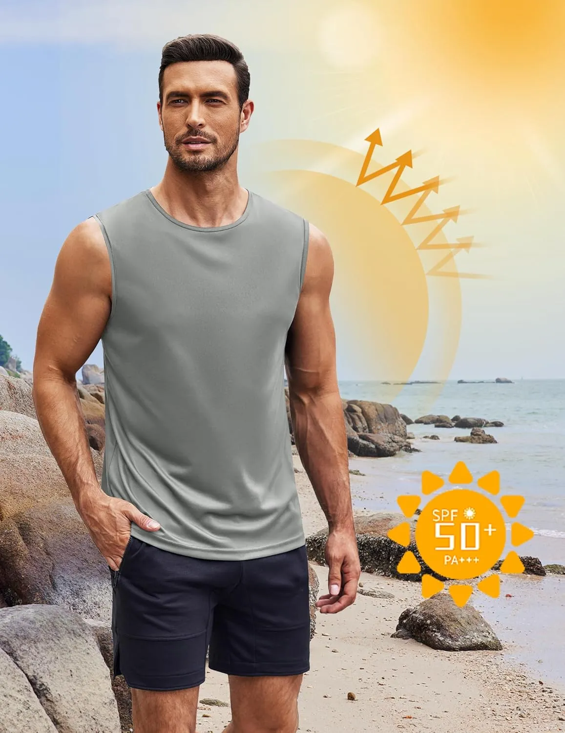 COOFANDY Mens 2 Pack Workout Tank Top UPF 50  Quick Dry Sleeveless Swim Shirt Gym Muscle Athletic Summer Beach T Shirts