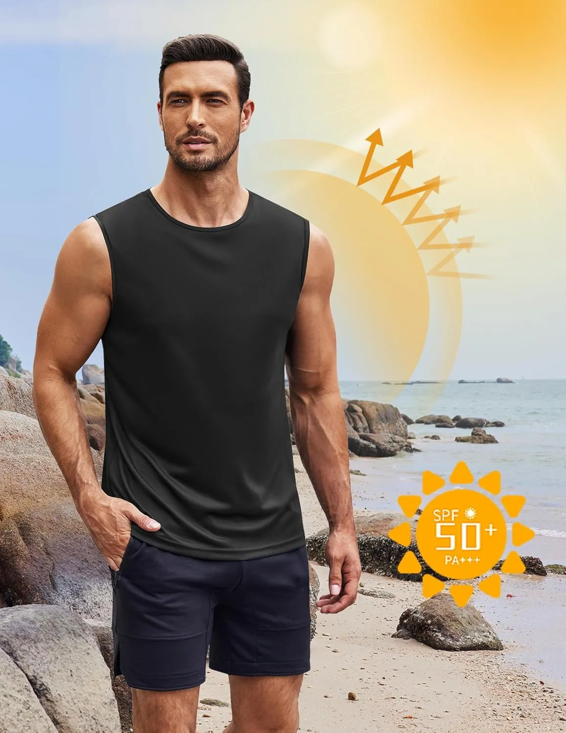 COOFANDY Mens 2 Pack Workout Tank Top UPF 50  Quick Dry Sleeveless Swim Shirt Gym Muscle Athletic Summer Beach T Shirts