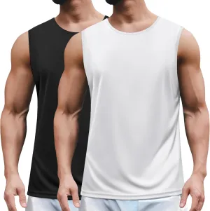 COOFANDY Mens 2 Pack Workout Tank Top UPF 50  Quick Dry Sleeveless Swim Shirt Gym Muscle Athletic Summer Beach T Shirts