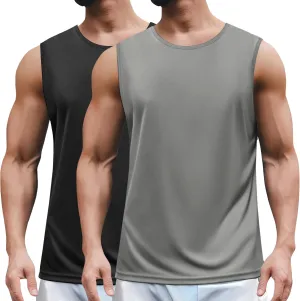 COOFANDY Mens 2 Pack Workout Tank Top UPF 50  Quick Dry Sleeveless Swim Shirt Gym Muscle Athletic Summer Beach T Shirts