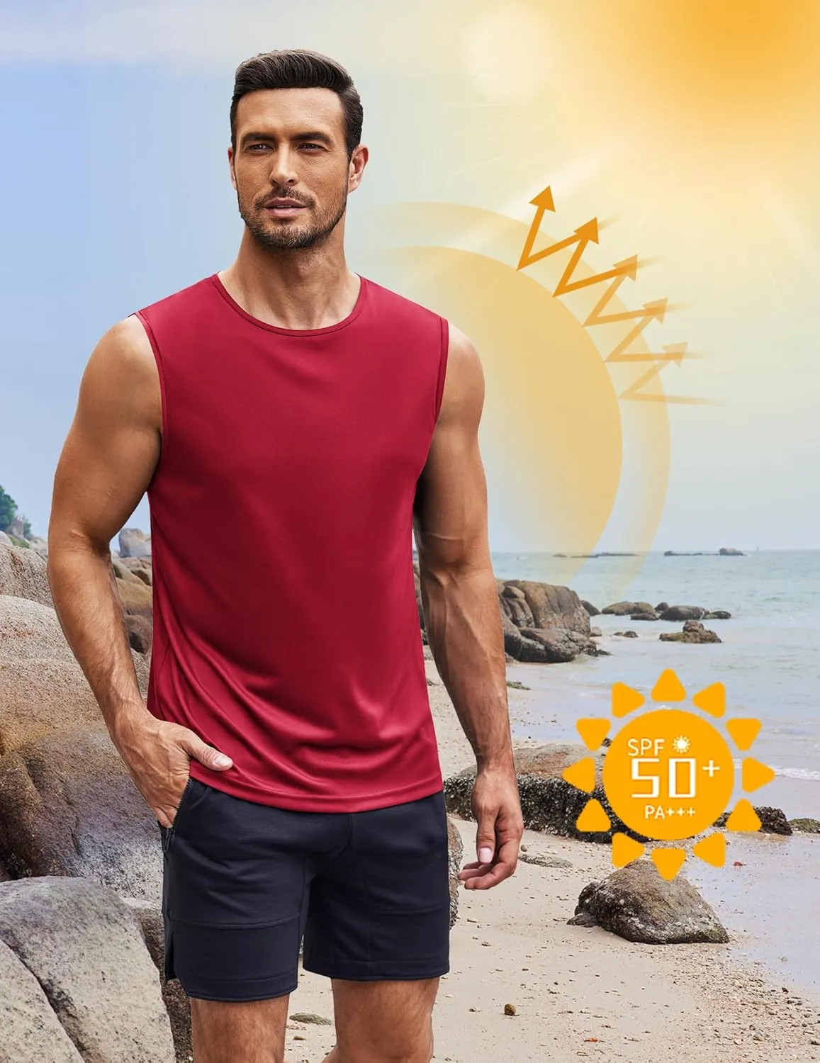 COOFANDY Mens 2 Pack Workout Tank Top UPF 50  Quick Dry Sleeveless Swim Shirt Gym Muscle Athletic Summer Beach T Shirts