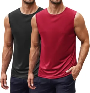 COOFANDY Mens 2 Pack Workout Tank Top UPF 50  Quick Dry Sleeveless Swim Shirt Gym Muscle Athletic Summer Beach T Shirts