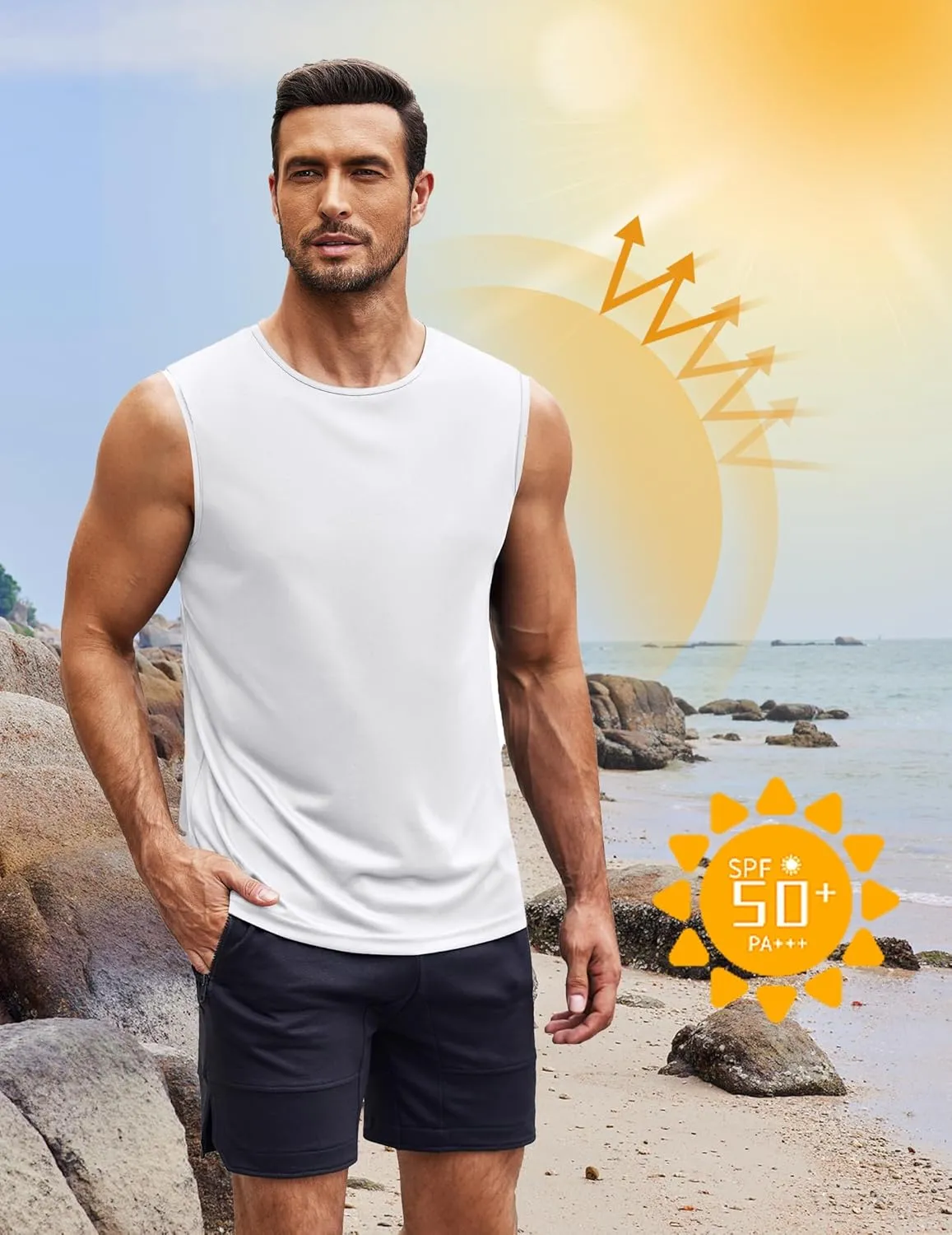 COOFANDY Mens 2 Pack Workout Tank Top UPF 50  Quick Dry Sleeveless Swim Shirt Gym Muscle Athletic Summer Beach T Shirts