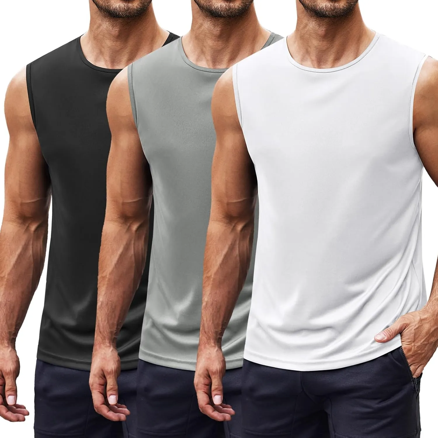COOFANDY Mens 2 Pack Workout Tank Top UPF 50  Quick Dry Sleeveless Swim Shirt Gym Muscle Athletic Summer Beach T Shirts