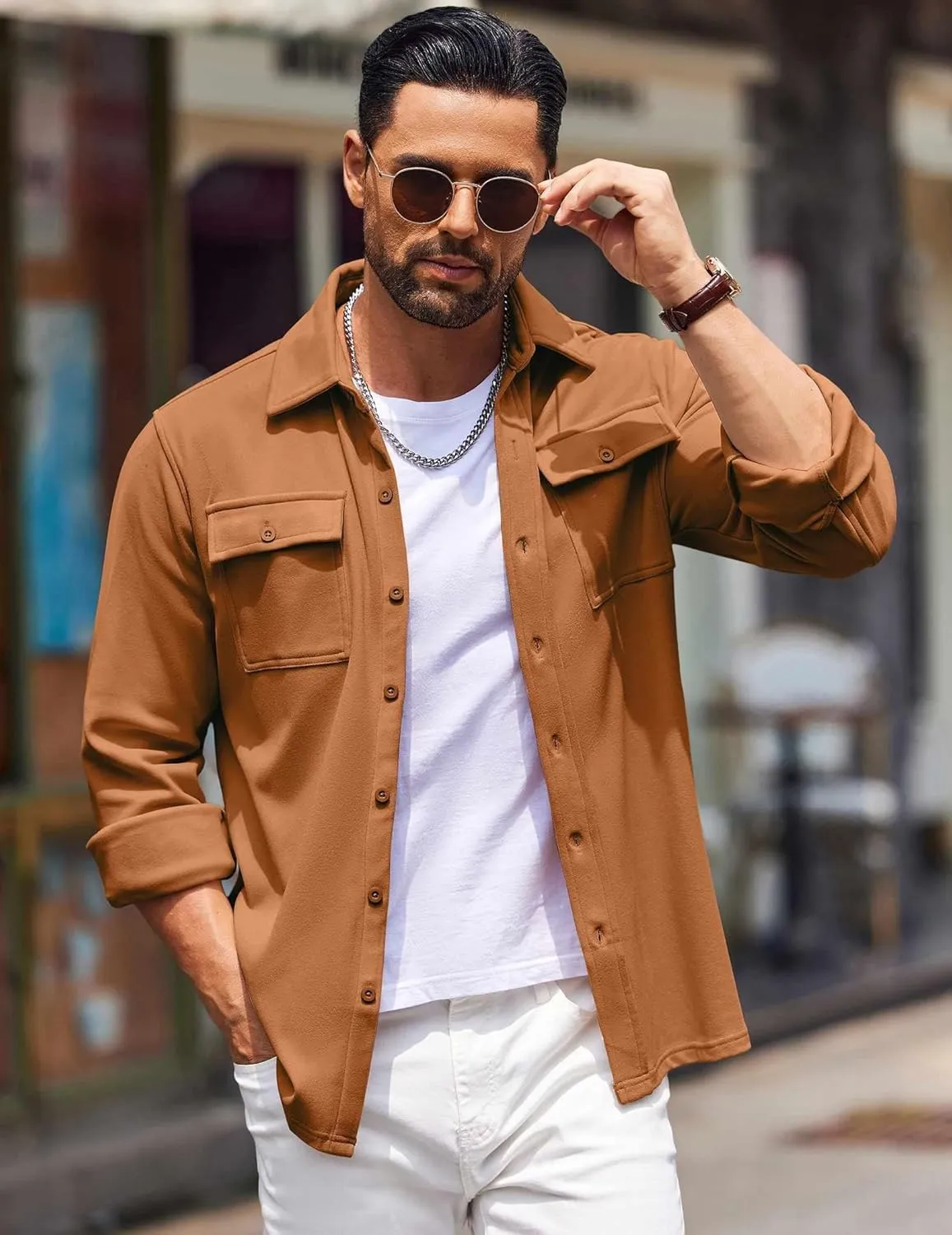 COOFANDY Men's Shirt Jacket Long Sleeve Overshirt Casual Button Down Shacket Thermal Shirts with Pockets