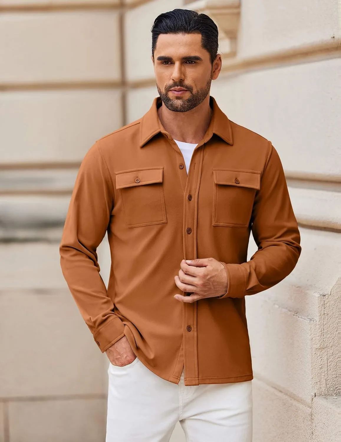 COOFANDY Men's Shirt Jacket Long Sleeve Overshirt Casual Button Down Shacket Thermal Shirts with Pockets
