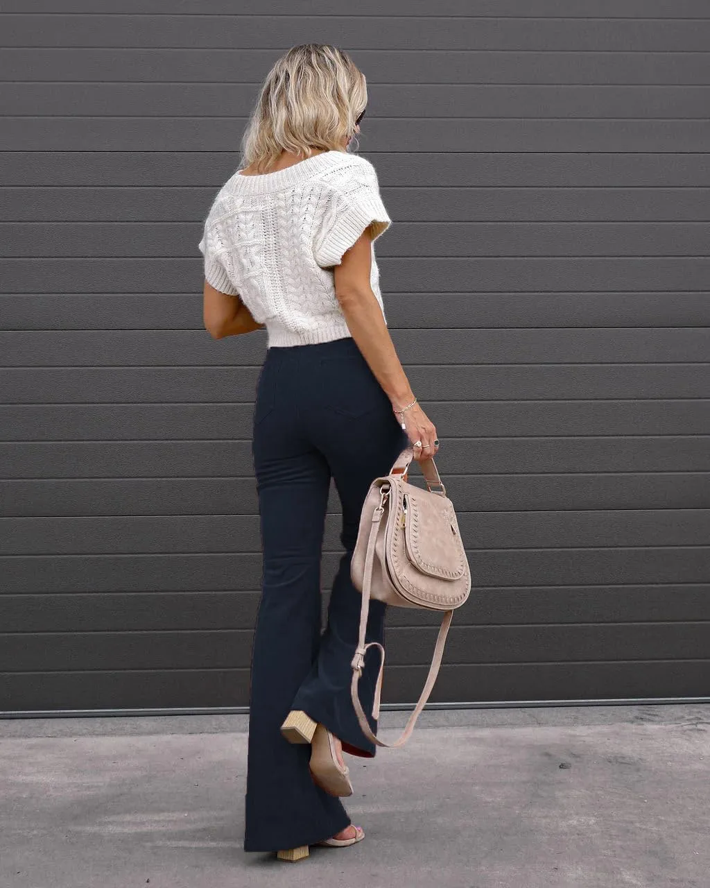 Corduroy Pants Women High Waist Flare Pants Casual Wide Leg Trousers with Pockets