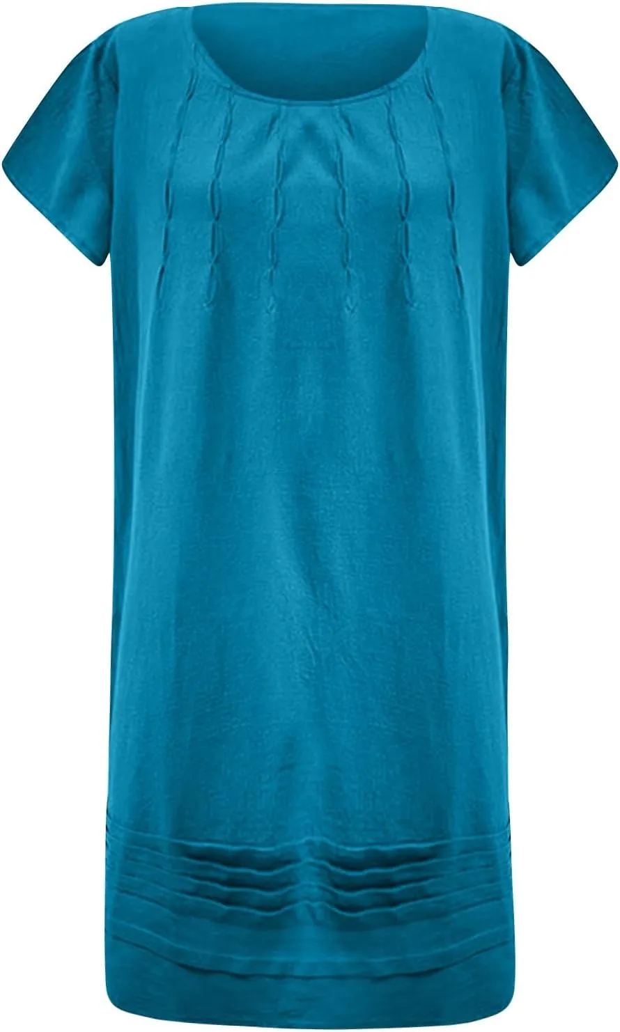 Cotton Linen Dress for Women,2025 Summer Pleated Cap Sleeve Crewneck Casual Dress Loose Mini Dresses