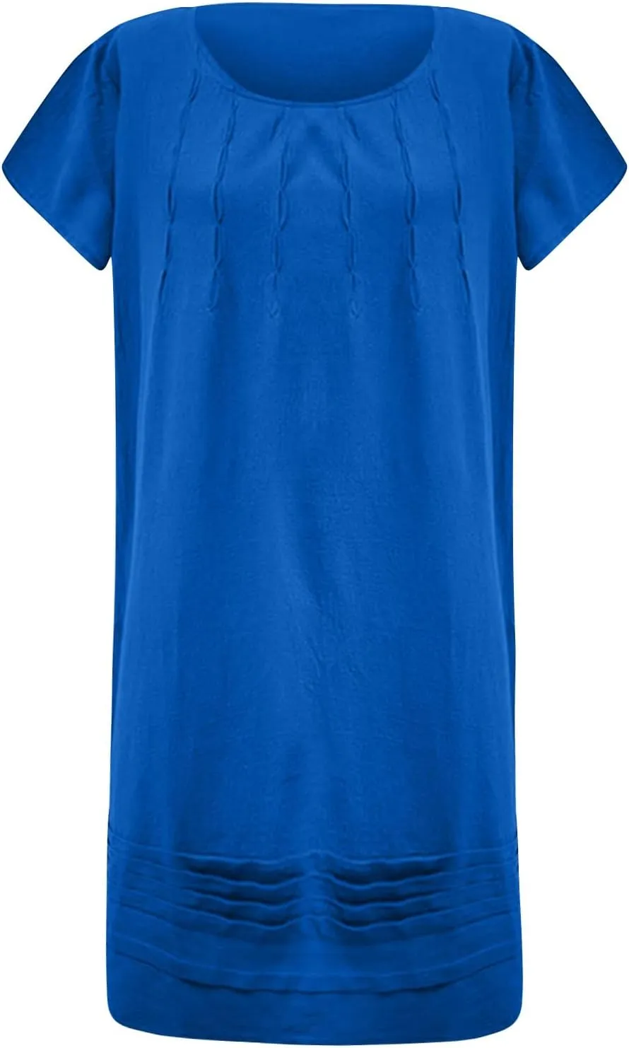 Cotton Linen Dress for Women,2025 Summer Pleated Cap Sleeve Crewneck Casual Dress Loose Mini Dresses