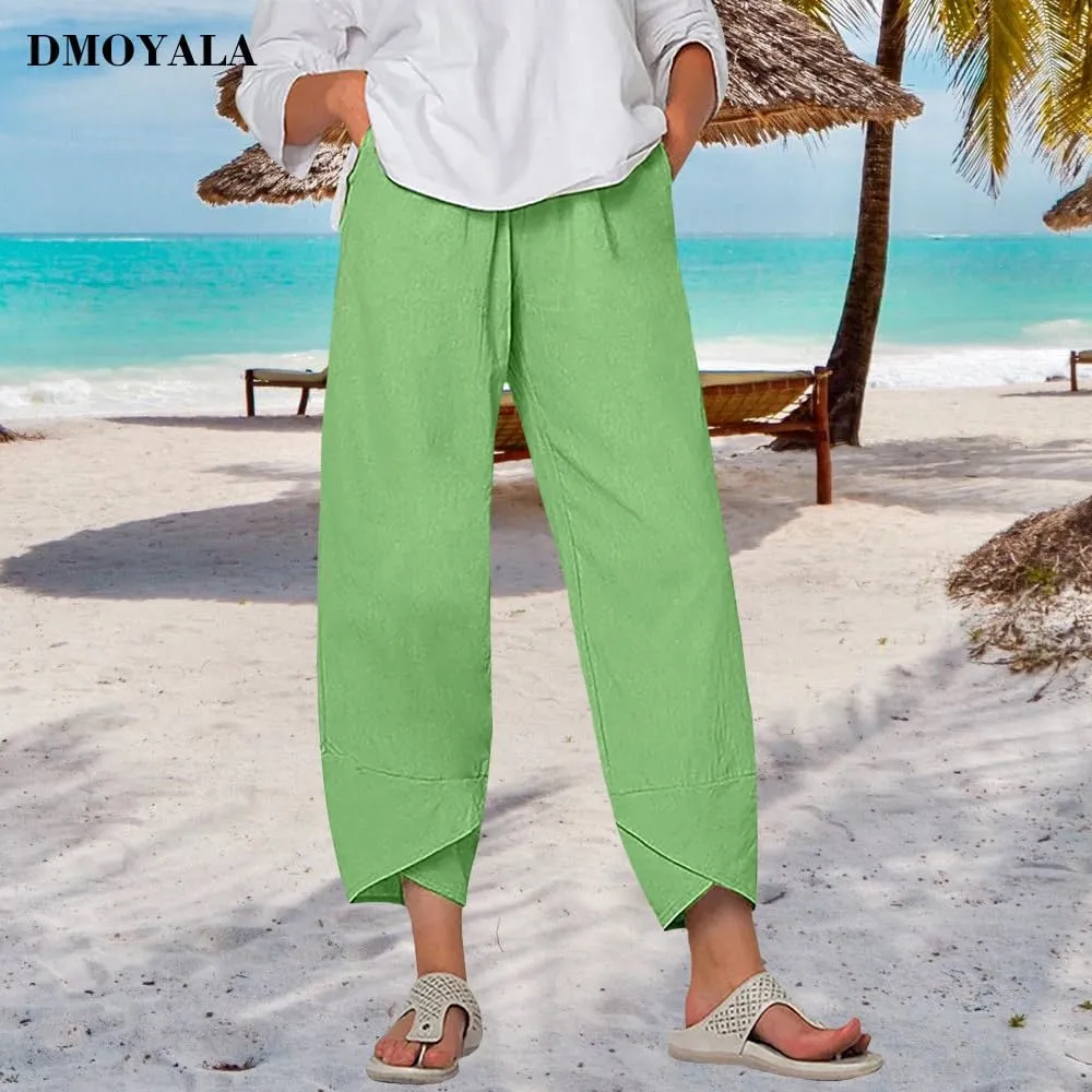 Cotton Linen Pants Women Summer Plus Size Boho Pants 2025 Lightweight Hight Waist Linen Vacation Beach Pants Pockets