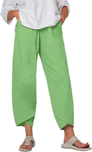 Cotton Linen Pants Women Summer Plus Size Boho Pants 2025 Lightweight Hight Waist Linen Vacation Beach Pants Pockets