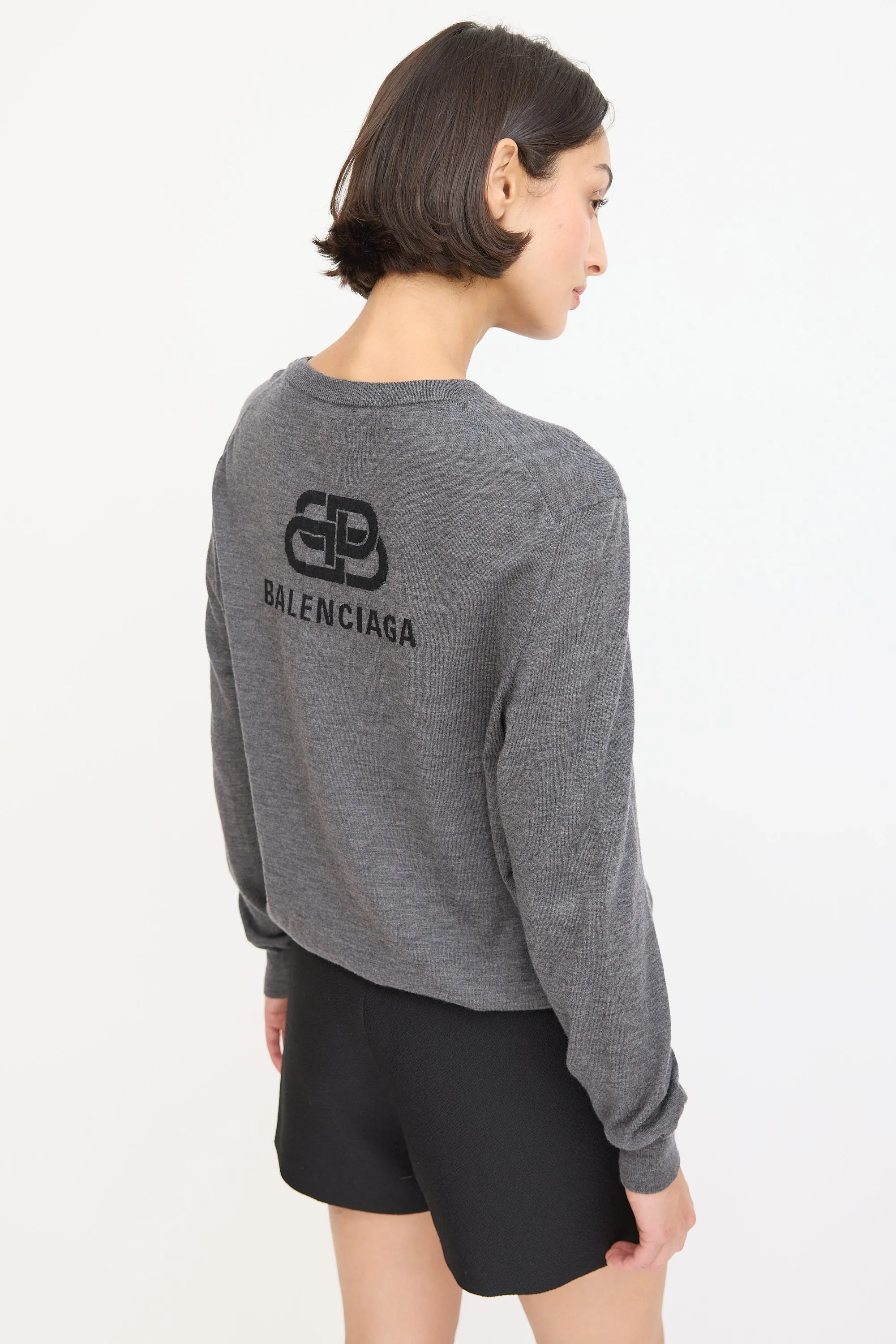 Dark Grey Wool Back Logo Sweater