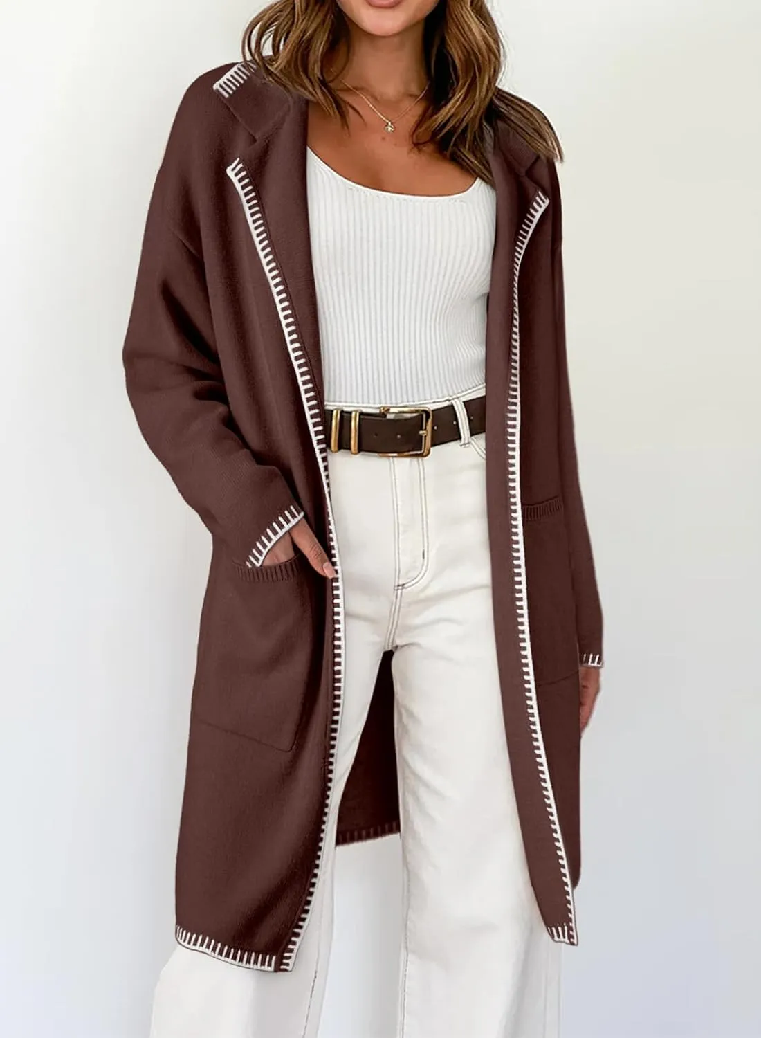 Dokotoo Womens Casual Long Cardigan Sweaters 2024 Winter Coats Fall Jacket Knit Coatigan Outwear with Pockets