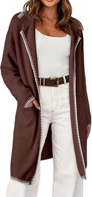 Dokotoo Womens Casual Long Cardigan Sweaters 2024 Winter Coats Fall Jacket Knit Coatigan Outwear with Pockets