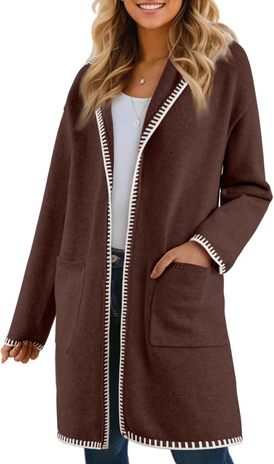 Dokotoo Womens Casual Long Cardigan Sweaters 2024 Winter Coats Fall Jacket Knit Coatigan Outwear with Pockets