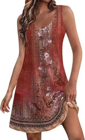 DOPOCQ Dresses for Women 2024 Casual Trendy Gradient Sleeveless Boho Sundress Summer Oversized Sexy V Neck Tank Mini Dresses