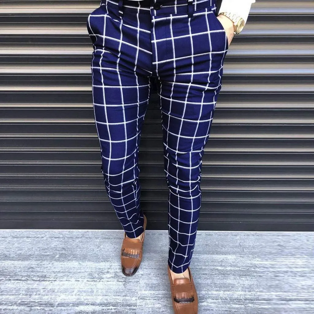 Dress Pants for Mens Slim Fit - Traditional Plaid Chino Pants Casual Loose Comfort Skinny Business Pants Trousers