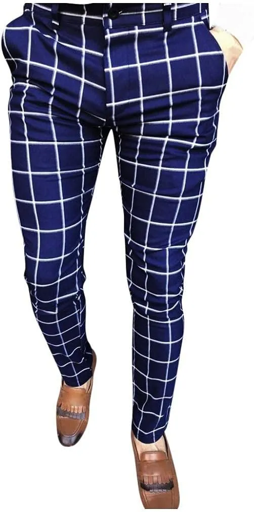 Dress Pants for Mens Slim Fit - Traditional Plaid Chino Pants Casual Loose Comfort Skinny Business Pants Trousers