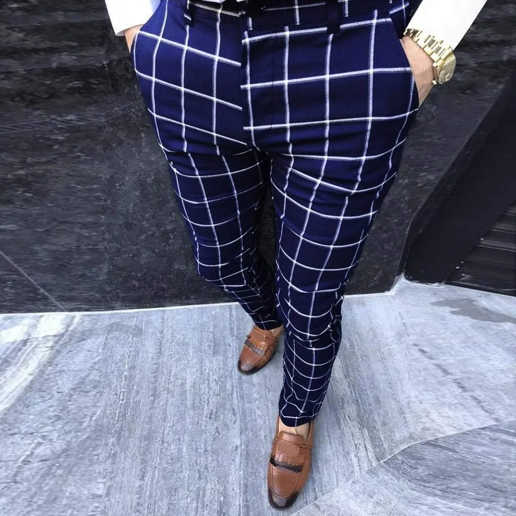 Dress Pants for Mens Slim Fit - Traditional Plaid Chino Pants Casual Loose Comfort Skinny Business Pants Trousers