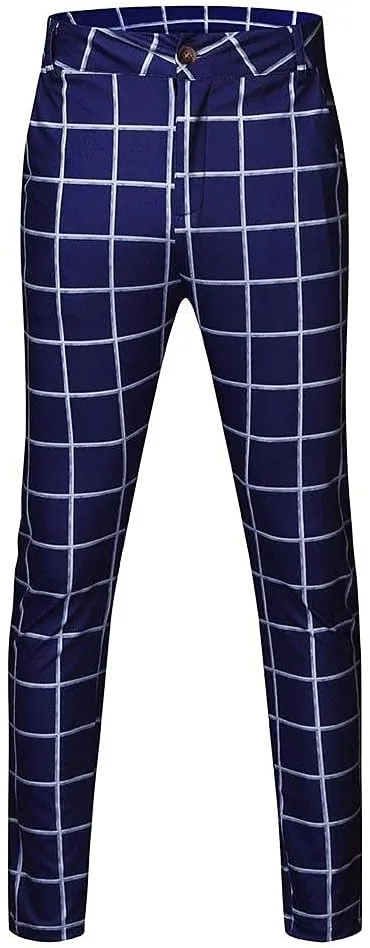 Dress Pants for Mens Slim Fit - Traditional Plaid Chino Pants Casual Loose Comfort Skinny Business Pants Trousers