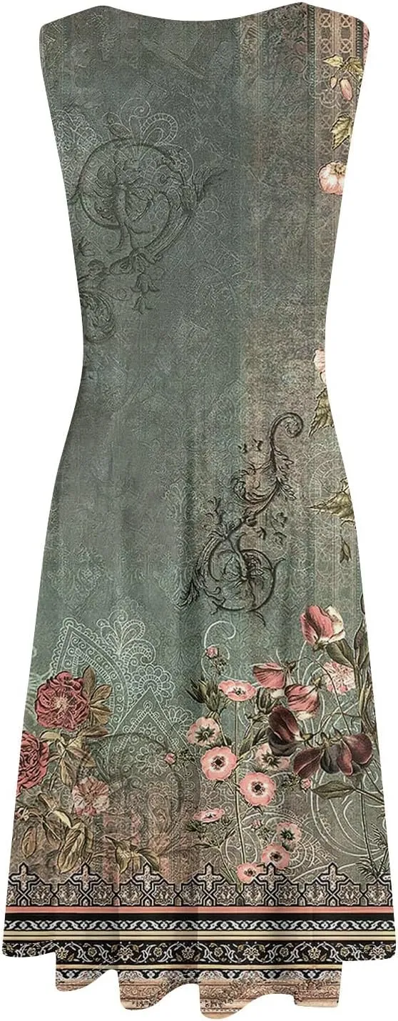Dresses for Women 2025 Formal Floral Midi Vacation Sundresses Casual Soft Fabric Dress Cocktail Dresses