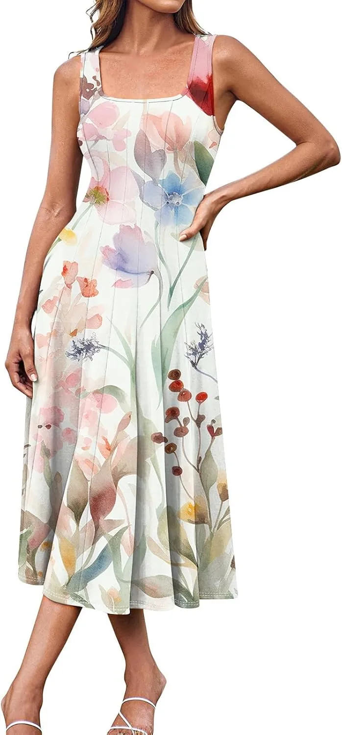 Dresses for Women 2025 Formal Floral Midi Vacation Sundresses Casual Soft Fabric Dress Cocktail Dresses