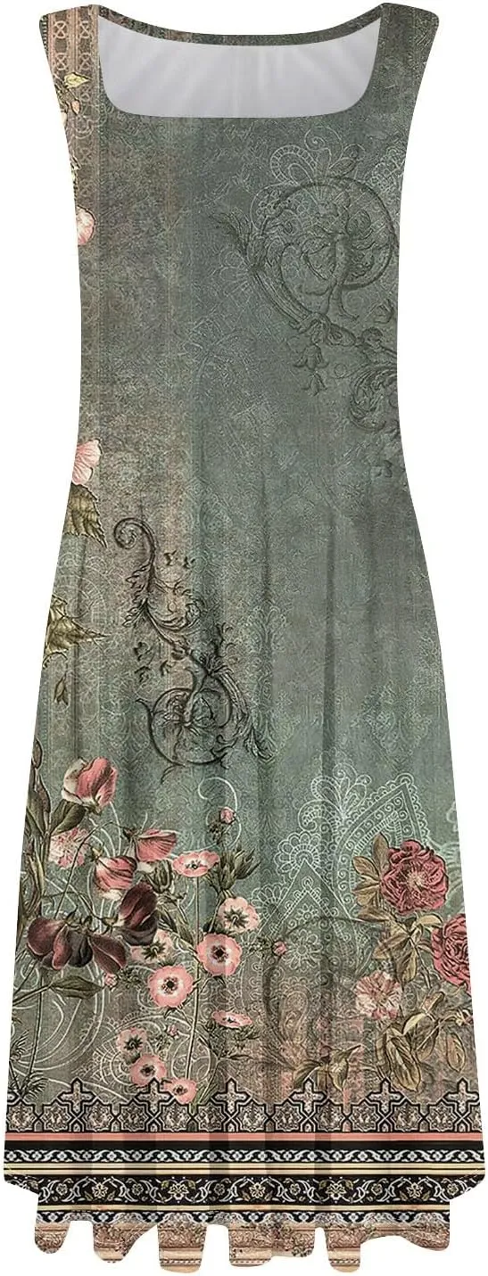 Dresses for Women 2025 Formal Floral Midi Vacation Sundresses Casual Soft Fabric Dress Cocktail Dresses