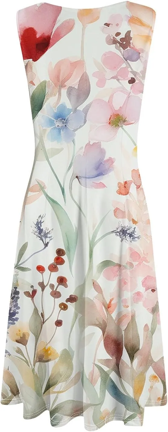 Dresses for Women 2025 Formal Floral Midi Vacation Sundresses Casual Soft Fabric Dress Cocktail Dresses