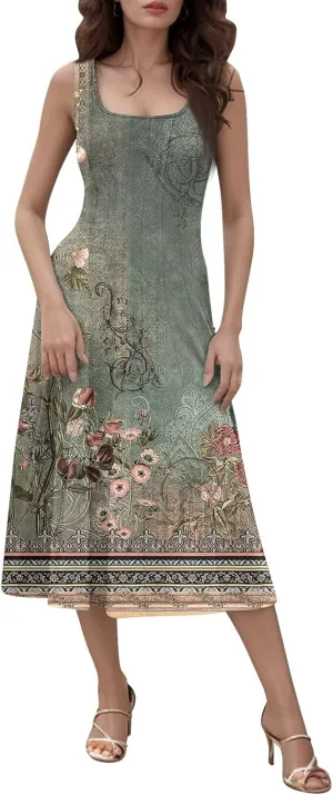 Dresses for Women 2025 Formal Floral Midi Vacation Sundresses Casual Soft Fabric Dress Cocktail Dresses