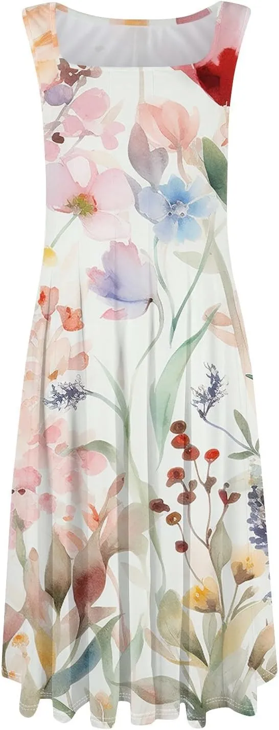 Dresses for Women 2025 Formal Floral Midi Vacation Sundresses Casual Soft Fabric Dress Cocktail Dresses