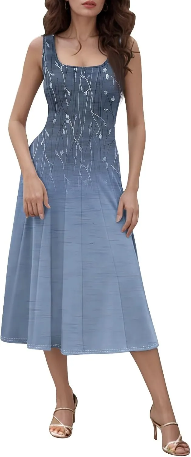 Dresses for Women 2025 Formal Floral Midi Vacation Sundresses Casual Soft Fabric Dress Cocktail Dresses
