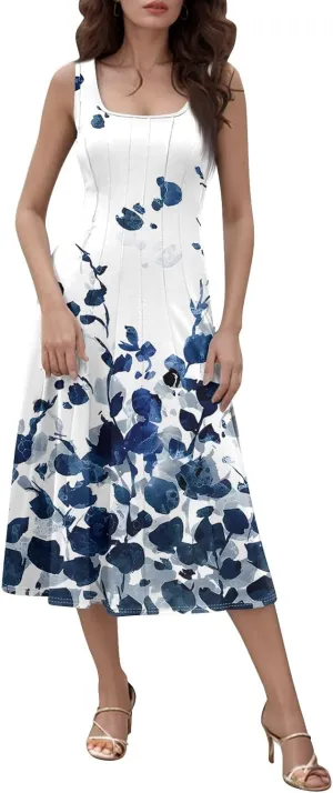 Dresses for Women 2025 Formal Floral Midi Vacation Sundresses Casual Soft Fabric Dress Cocktail Dresses