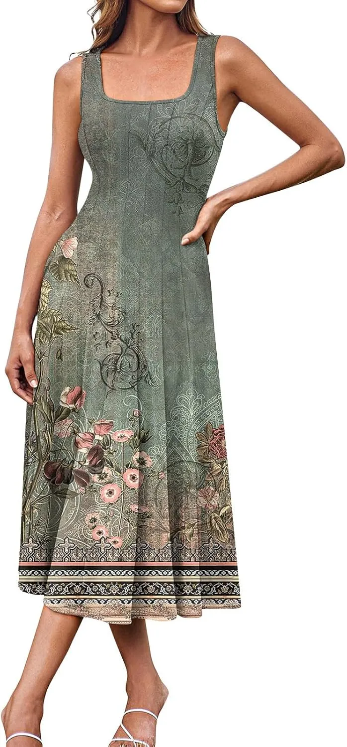 Dresses for Women 2025 Formal Floral Midi Vacation Sundresses Casual Soft Fabric Dress Cocktail Dresses