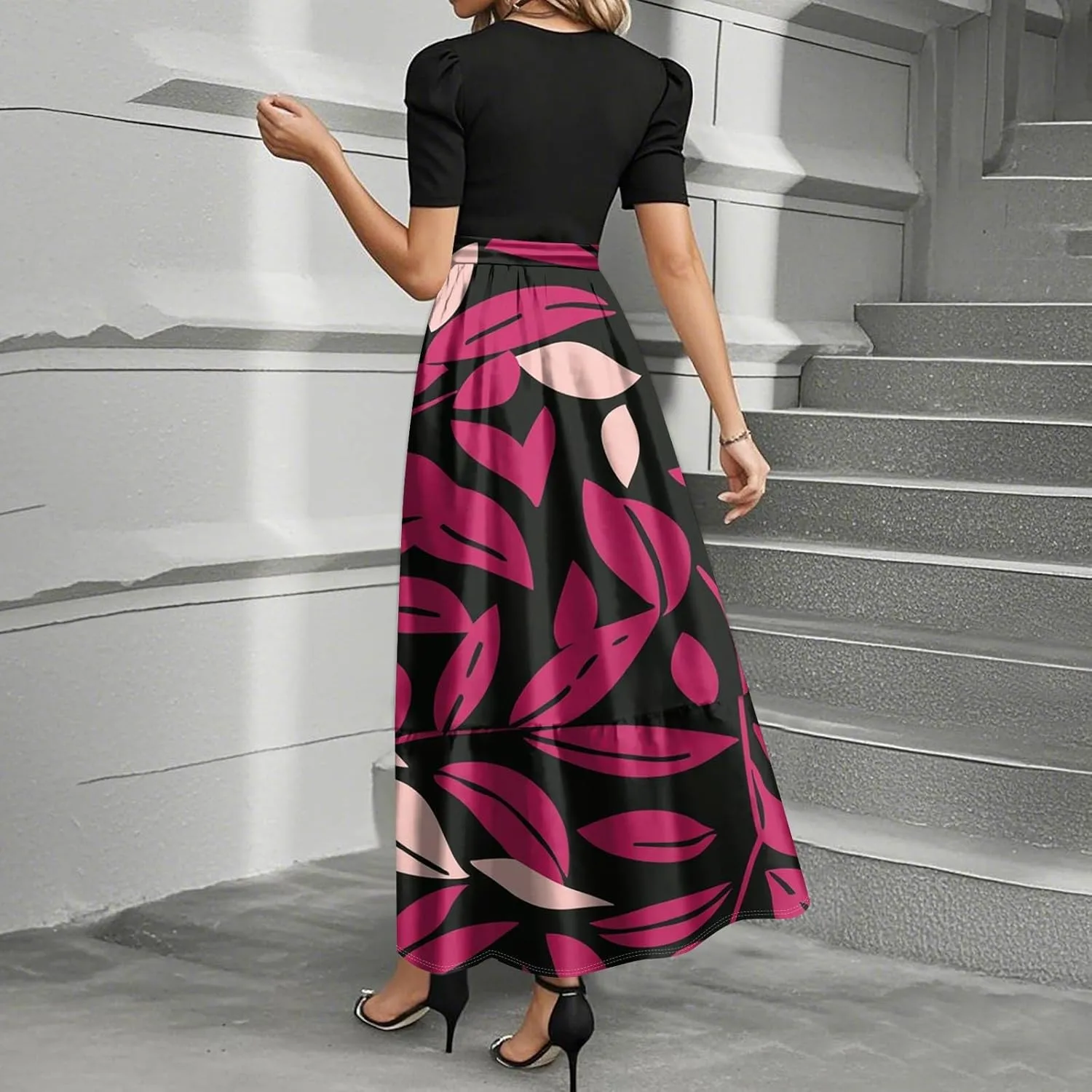 Dresses for Women 2025 Short Sleeve Round Neck Dresses Knee Length Dress Long Flowy Beach Dresses