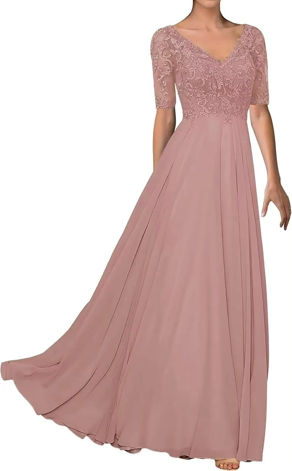 Elegant Mother of Bride Dress V-Neck Formal Evening Party Dresses Chiffon Laces Mother of The Groom Dresses Plus Size