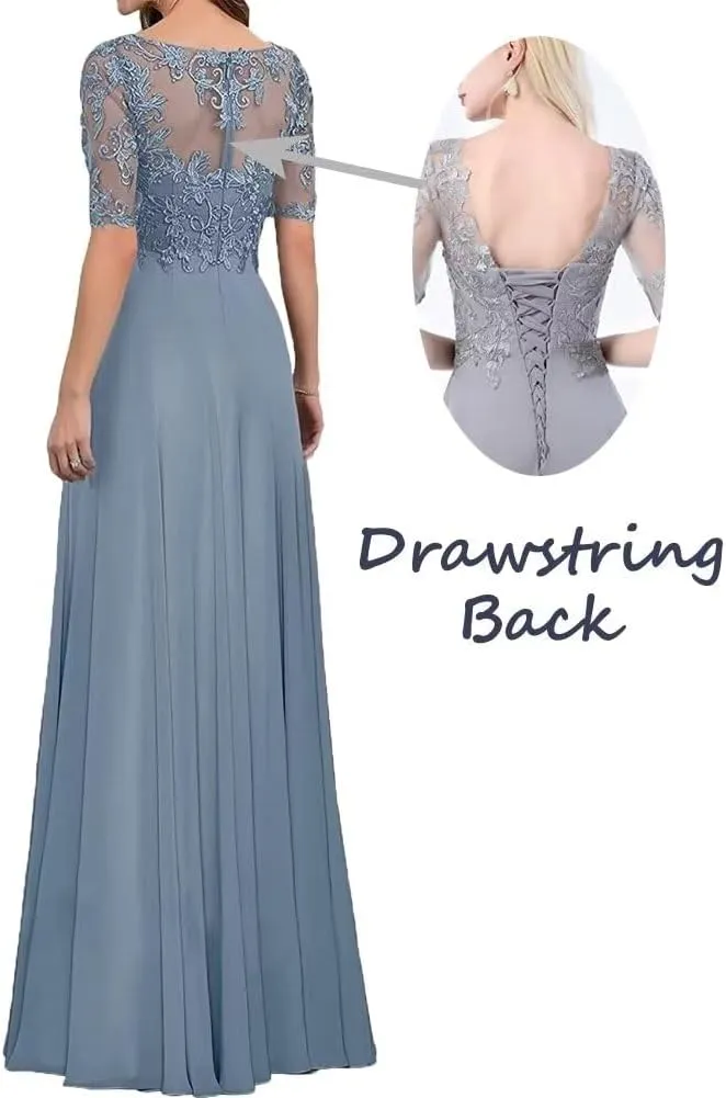 Elegant Mother of Bride Dress V-Neck Formal Evening Party Dresses Chiffon Laces Mother of The Groom Dresses Plus Size
