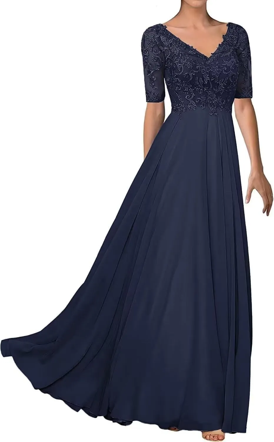 Elegant Mother of Bride Dress V-Neck Formal Evening Party Dresses Chiffon Laces Mother of The Groom Dresses Plus Size